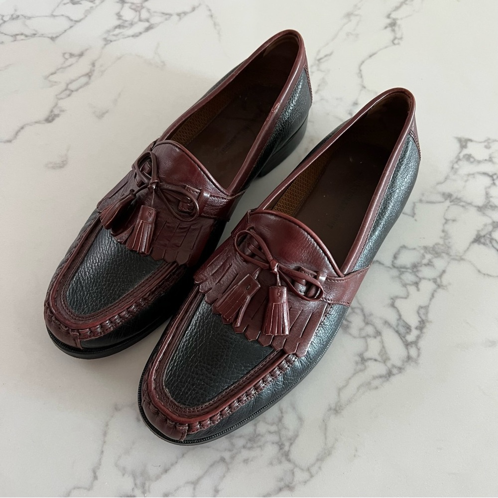 Johnston & Murphy Black and Brown Leather Slip-On Loafers